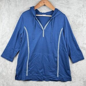 J. Jill Blue Hooded Pullover with White Braid Trim